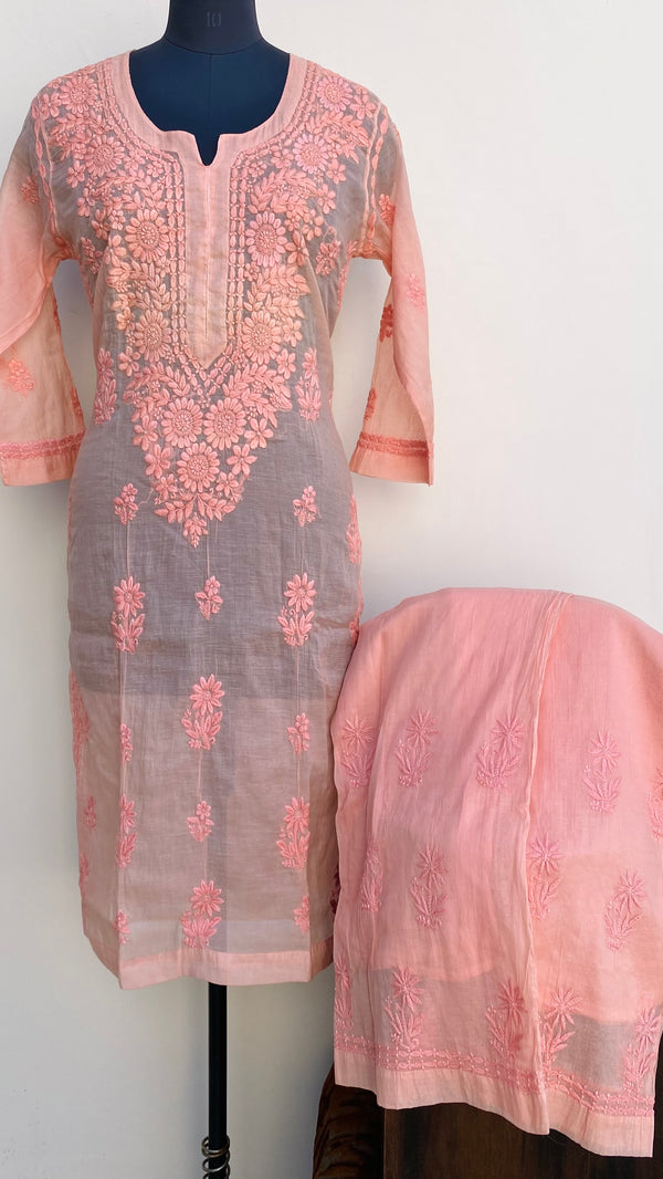 Lucknowi Chikankari Co-ord Set Pink Mal Chanderi With Self Work