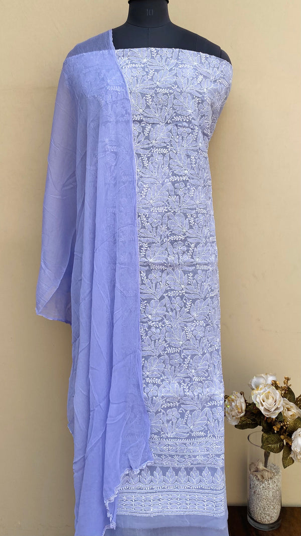 Lucknowi Chikankari Suit Length 3 Piece Purple Cotton