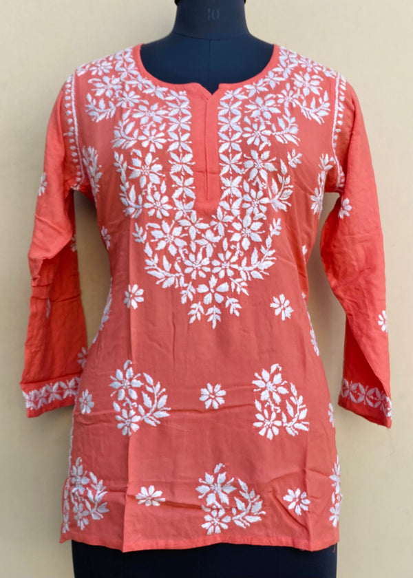 Lucknowi Chikankari Short Kurti Gajri Modal Cotton