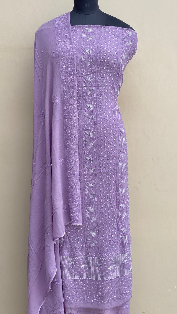 Lucknowi Chikankari Suit Length 2 Piece Purple Pure Georgette With Cutdana Work