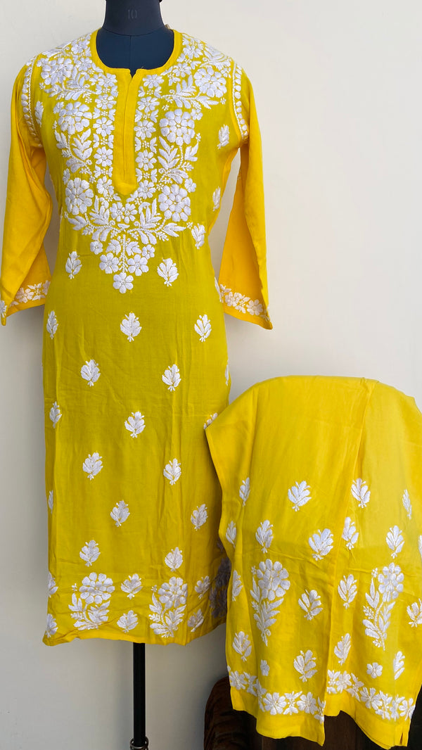 Lucknowi Chikankari Co-ord Set Yellow Modal Cotton