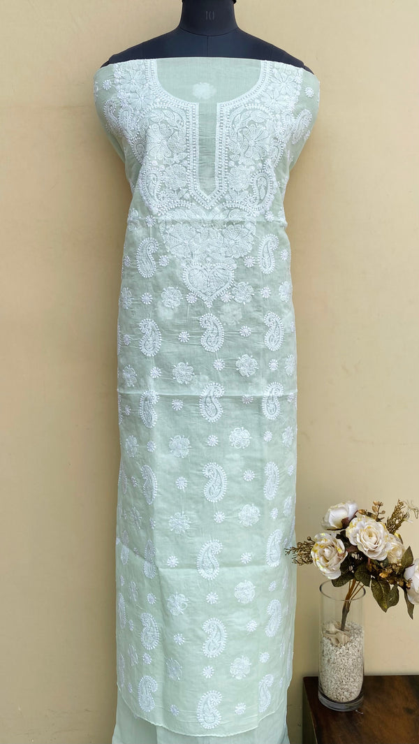 Lucknowi Chikankari Kurta Length Sea Green Cotton