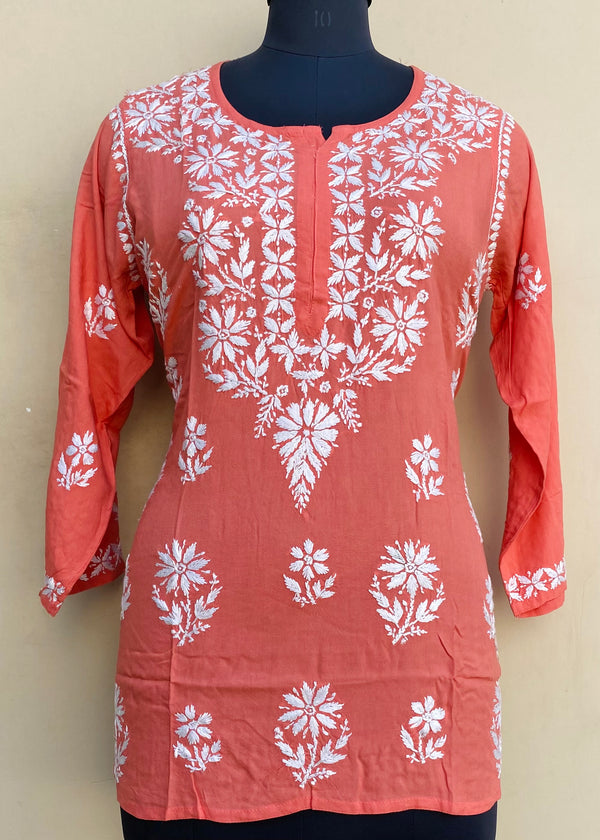 Lucknowi Chikankari Short Kurti Gajri Modal Cotton