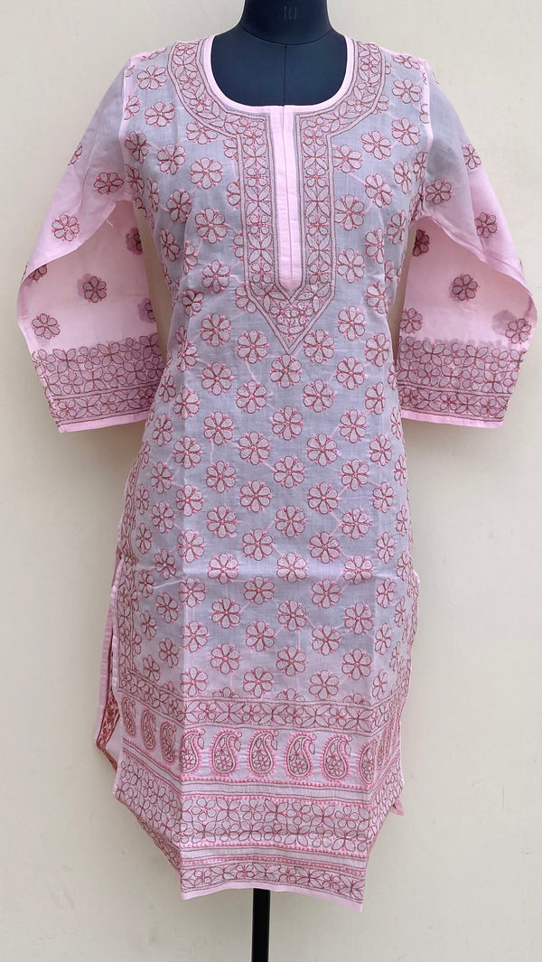 Lucknowi Chikankari Kurti Pink Cotton