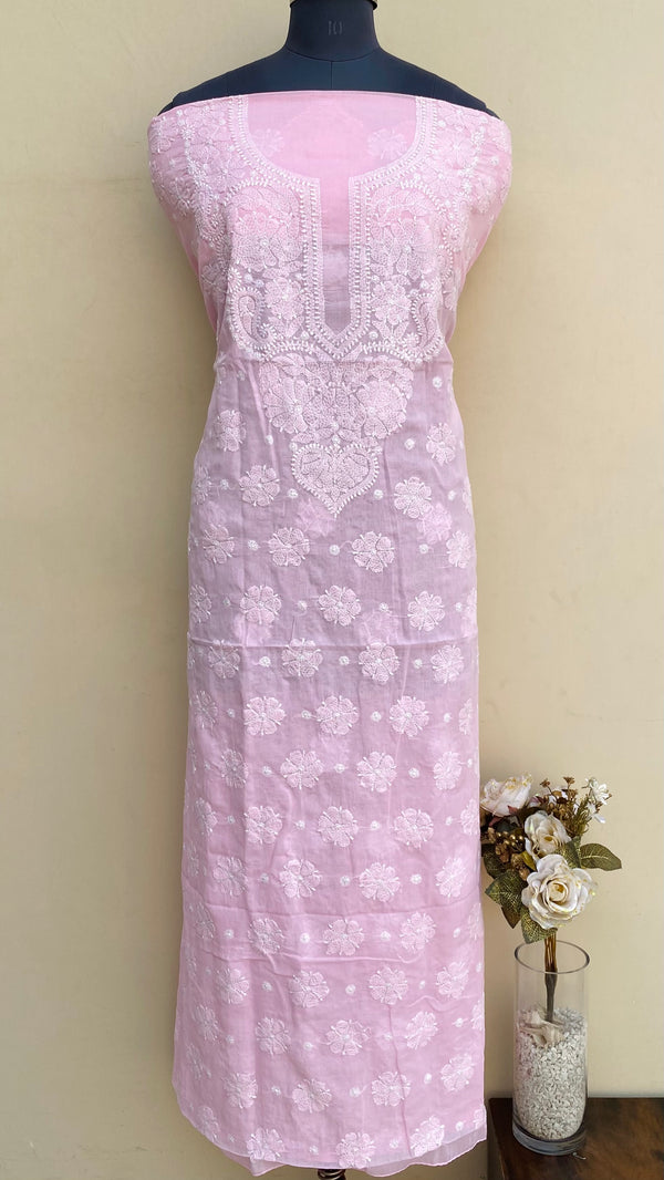 Lucknowi Chikankari Kurta Length Pink Cotton