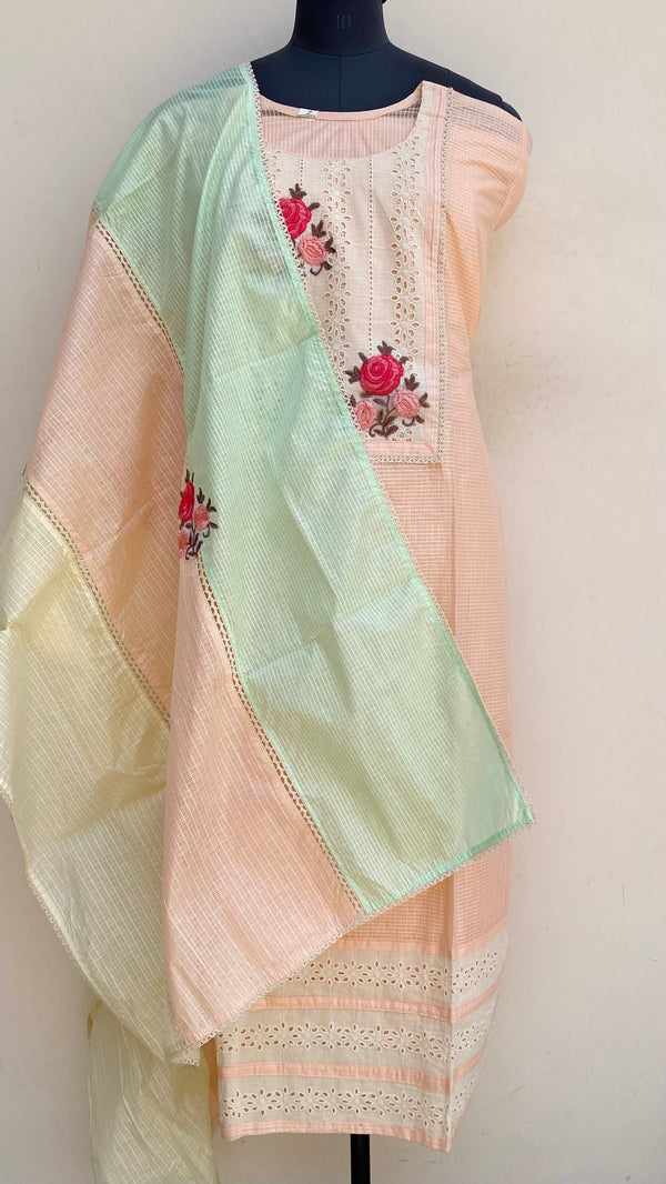 Designer Embroidered Suit Length 3 Piece Peach Kota