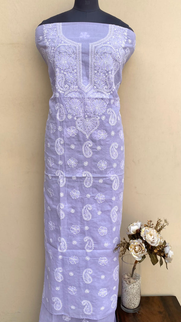 Lucknowi Chikankari Kurta Length Purple Cotton