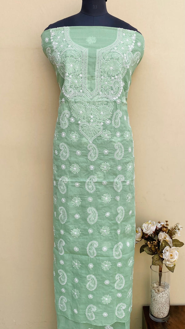 Lucknowi Chikankari Kurta Length Teal Green Cotton