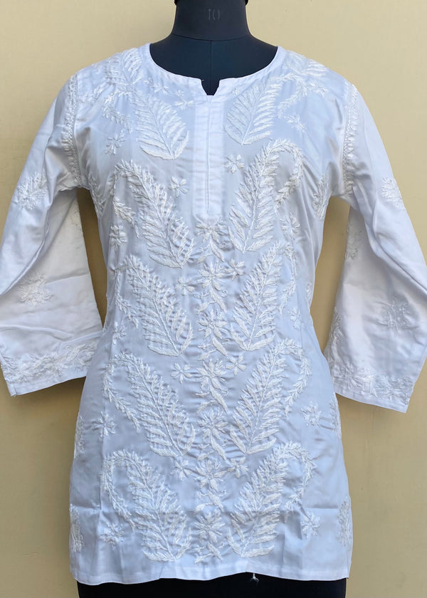 Lucknowi Chikankari Short Kurti White Muslin Cotton