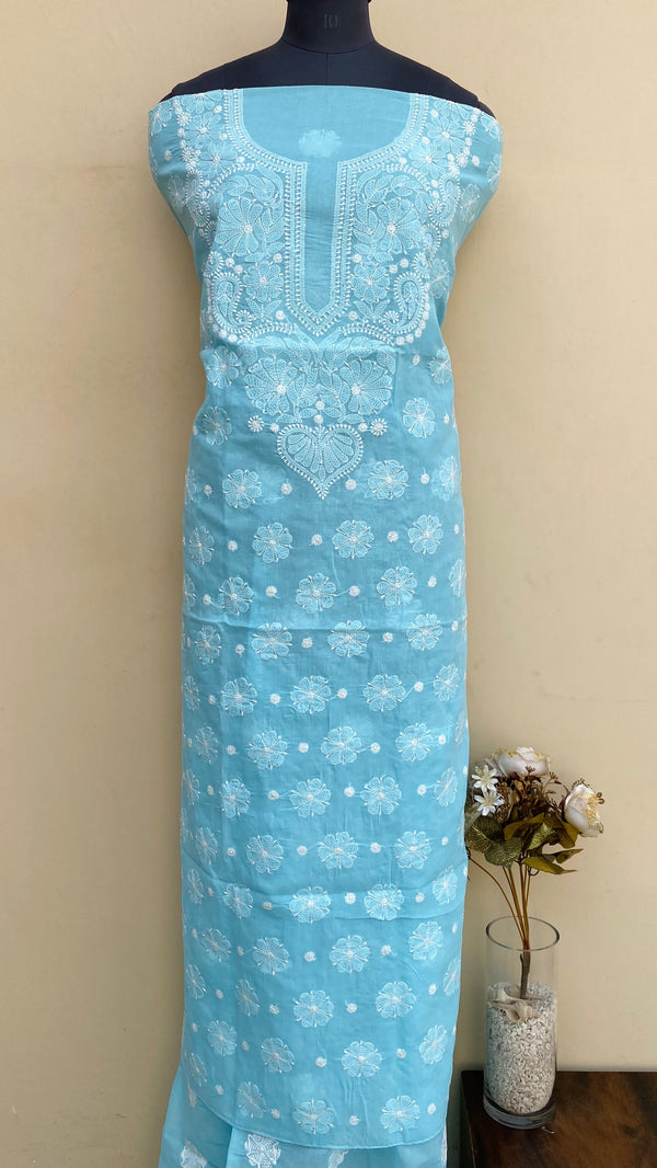 Lucknowi Chikankari Kurta Length Blue Cotton