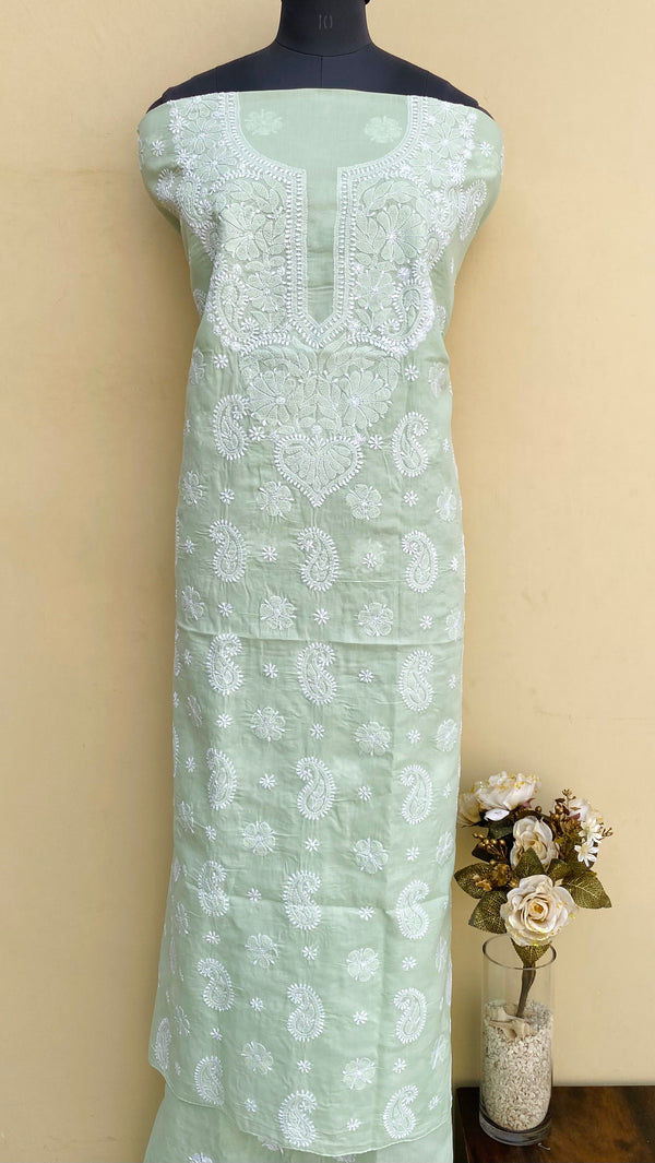 Lucknowi Chikankari Kurta Length Teal Green Cotton