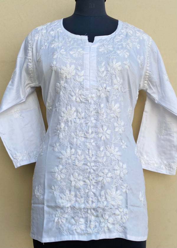 Lucknowi Chikankari Short Kurti White Muslin Cotton