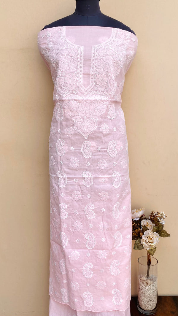 Lucknowi Chikankari Kurta Length Pink Cotton