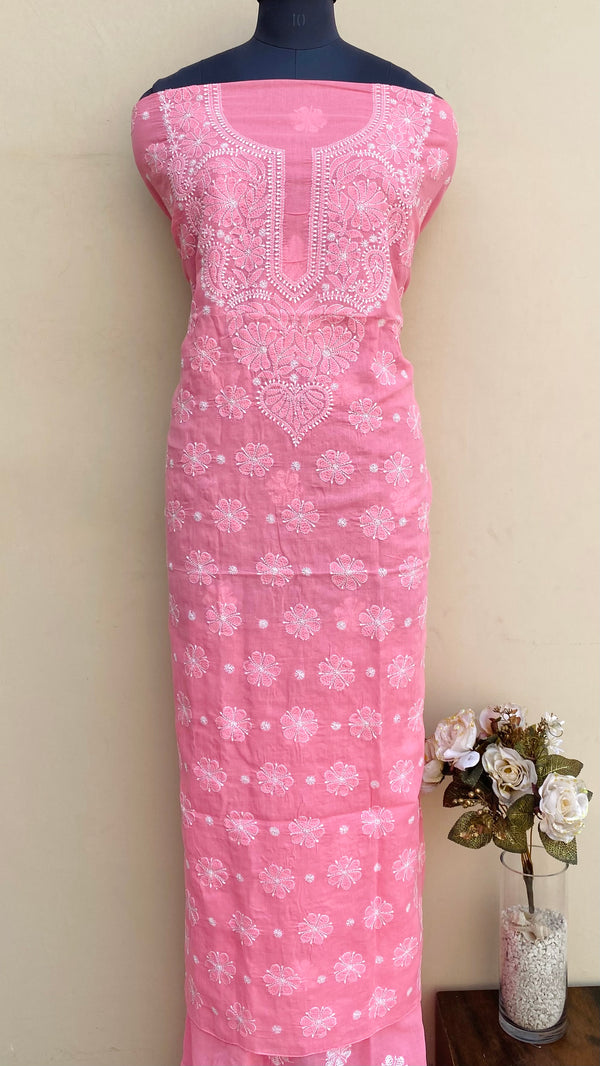 Lucknowi Chikankari Kurta Length Pink Cotton