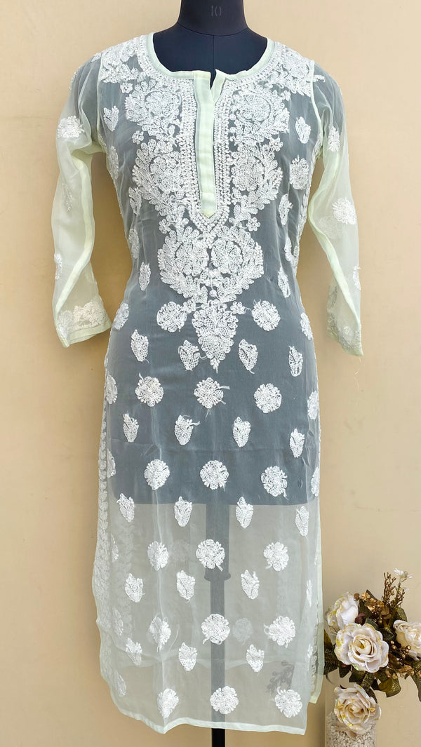 Lucknowi Chikankari Kurti Mint Green Georgette