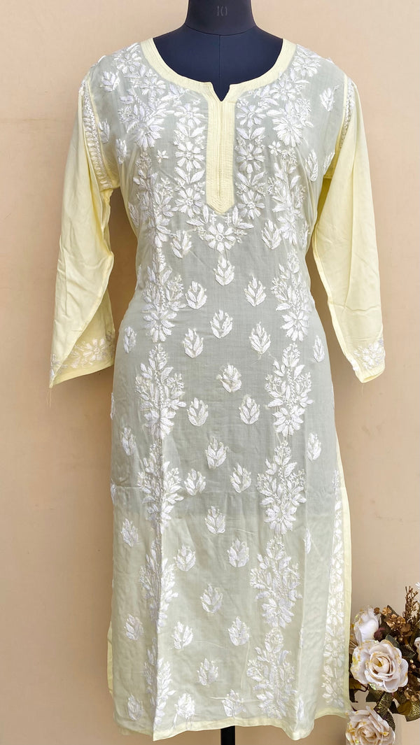 Lucknowi Chikankari Kurti Lemon Yellow Modal Cotton