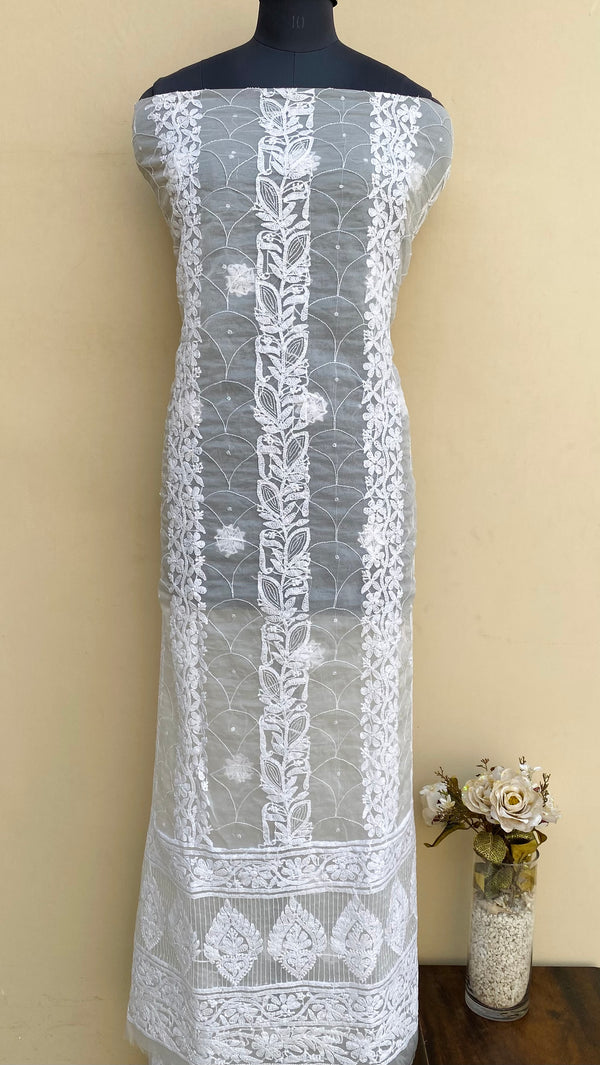 Lucknowi Chikankari Kurta Length White Organza With Cutdana Work