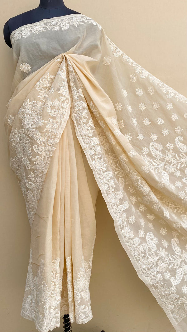 Lucknowi Chikankari Saree Beige Cotton