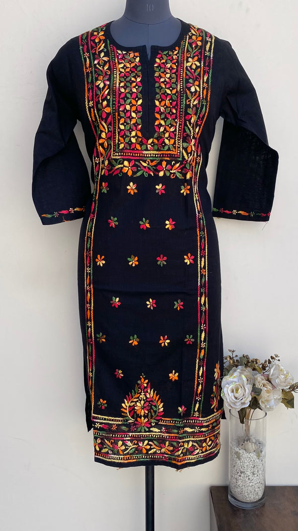 Lucknowi Chikankari Kurti Black Cotton