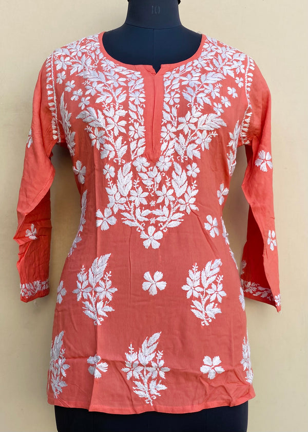 Lucknowi Chikankari Short Kurti Gajri Modal Cotton