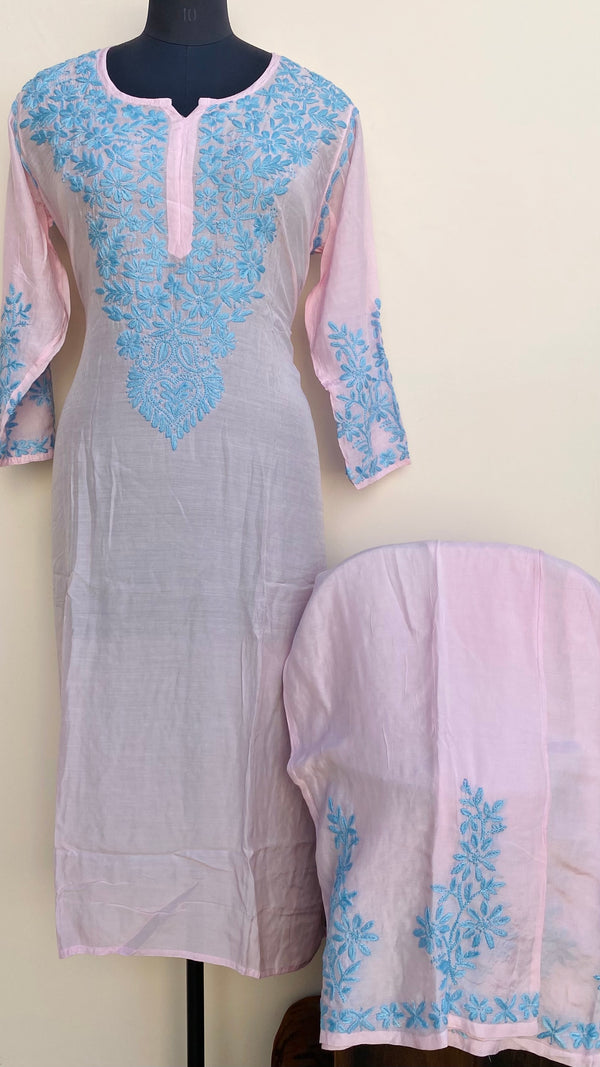 Lucknowi Chikankari Co-ord Set Pink Muslin Cotton