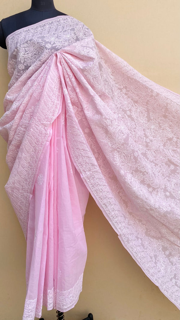 Lucknowi Chikankari Saree Pink Cotton