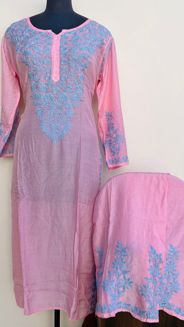 Lucknowi Chikankari Co-ord Set Pink Muslin Cotton