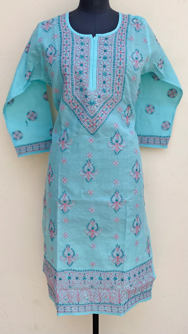 Lucknowi Chikankari Kurti Blue Cotton