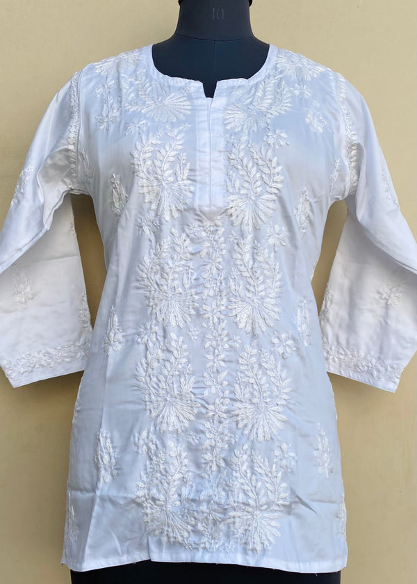 Lucknowi Chikankari Short Kurti White Muslin Cotton