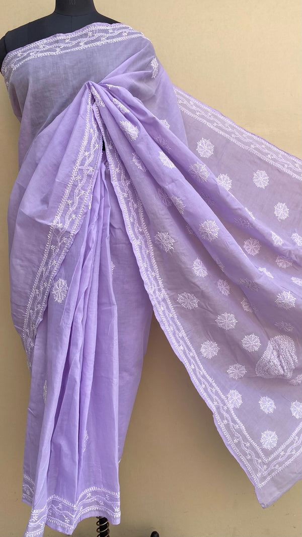 Lucknowi Chikankari Saree Purple Cotton