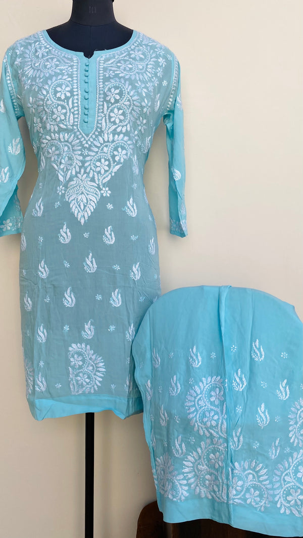 Lucknowi Chikankari Co-ord Set Blue Muslin Cotton