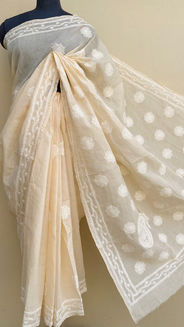 Lucknowi Chikankari Saree Beige Cotton