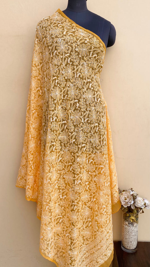 Lucknowi Chikankari Dupatta Mustard Georgette