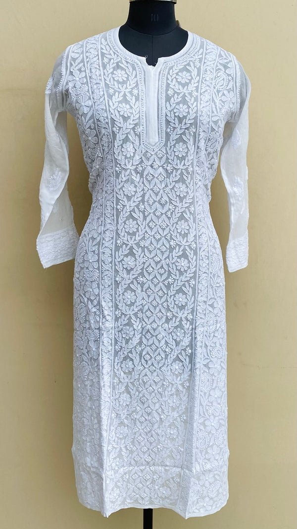 Lucknowi Chikankari Kurti White Pure Georgette