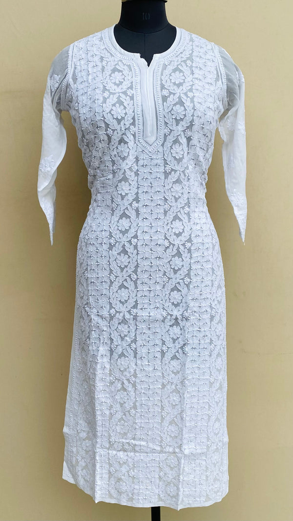 Lucknowi Chikankari Kurti White Pure Georgette