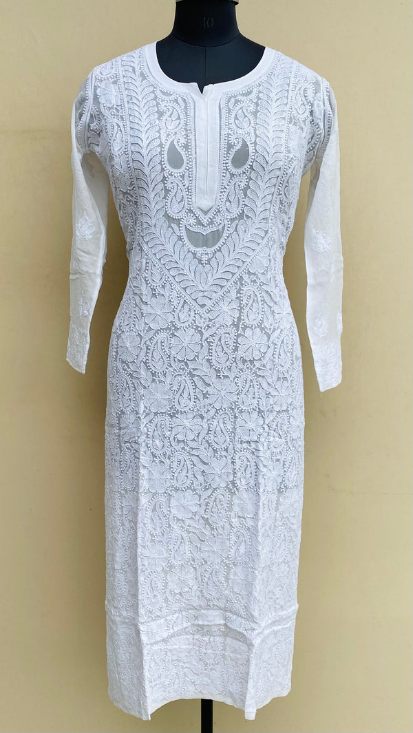 Lucknowi Chikankari Kurti White Pure Georgette With Jaali Work