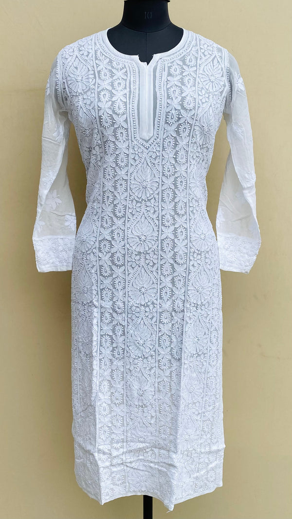 Lucknowi Chikankari Kurti White Pure Georgette