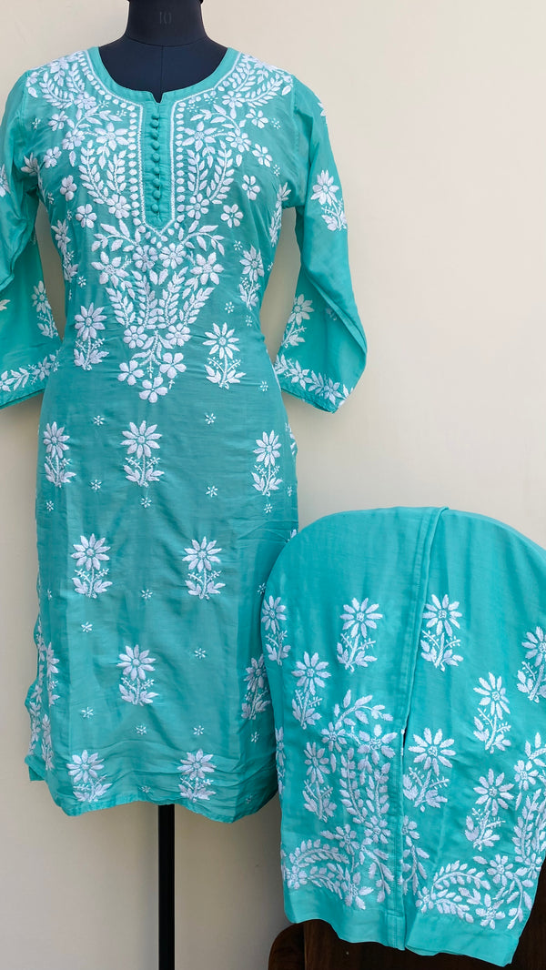 Lucknowi Chikankari Co-ord Set Sea Green Muslin Cotton