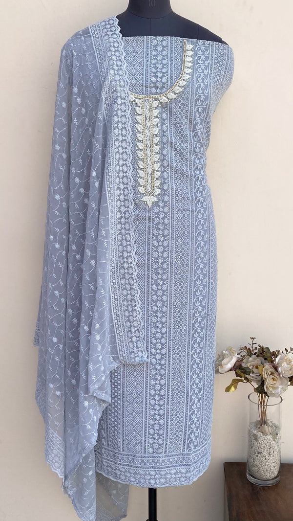Chikankari Suit Length 3 Piece Georgette With Pearl Work