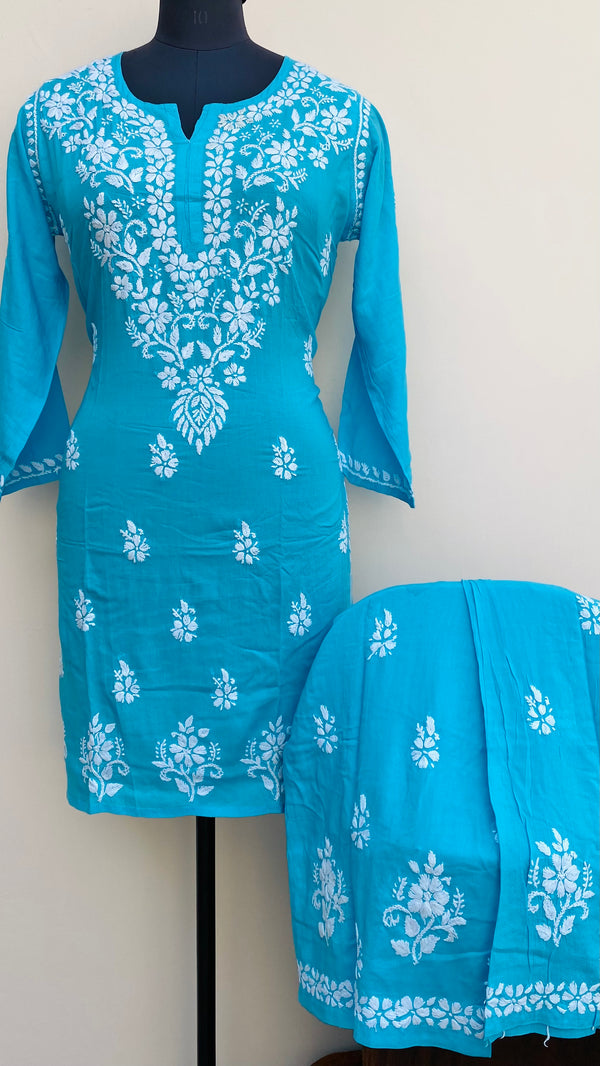 Lucknowi Chikankari Co-ord Set Blue Muslin Cotton