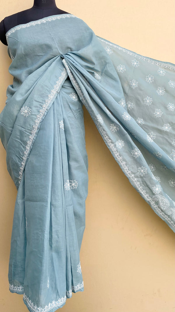 Lucknowi Chikankari Saree Gray Cotton