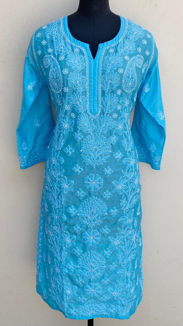 Lucknowi Chikankari Kurti Blue Muslin Cotton