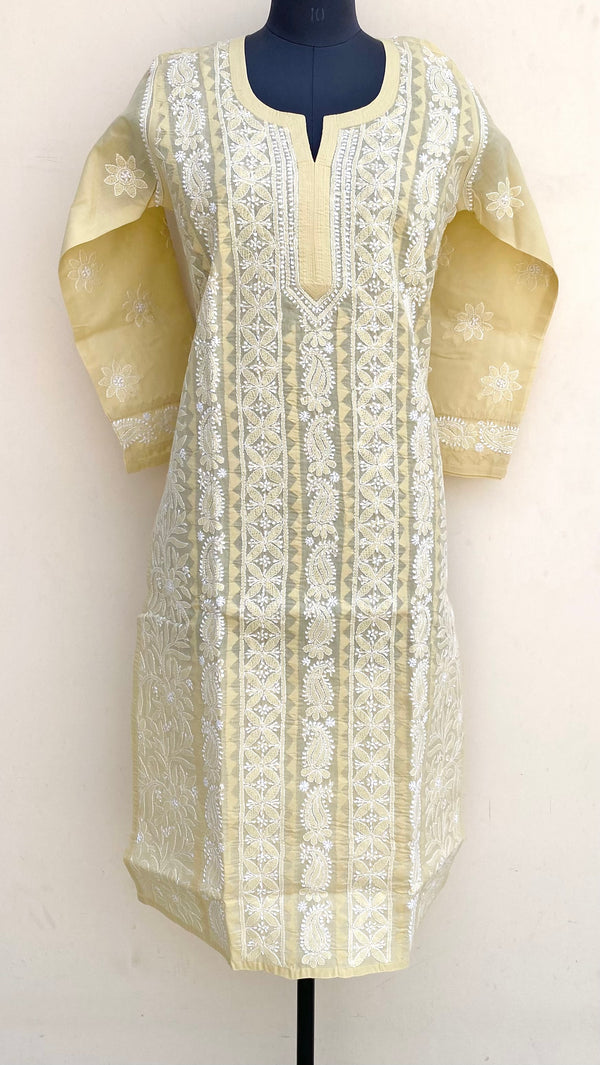 Lucknowi Chikankari Kurti Beige Cotton With Applique Work