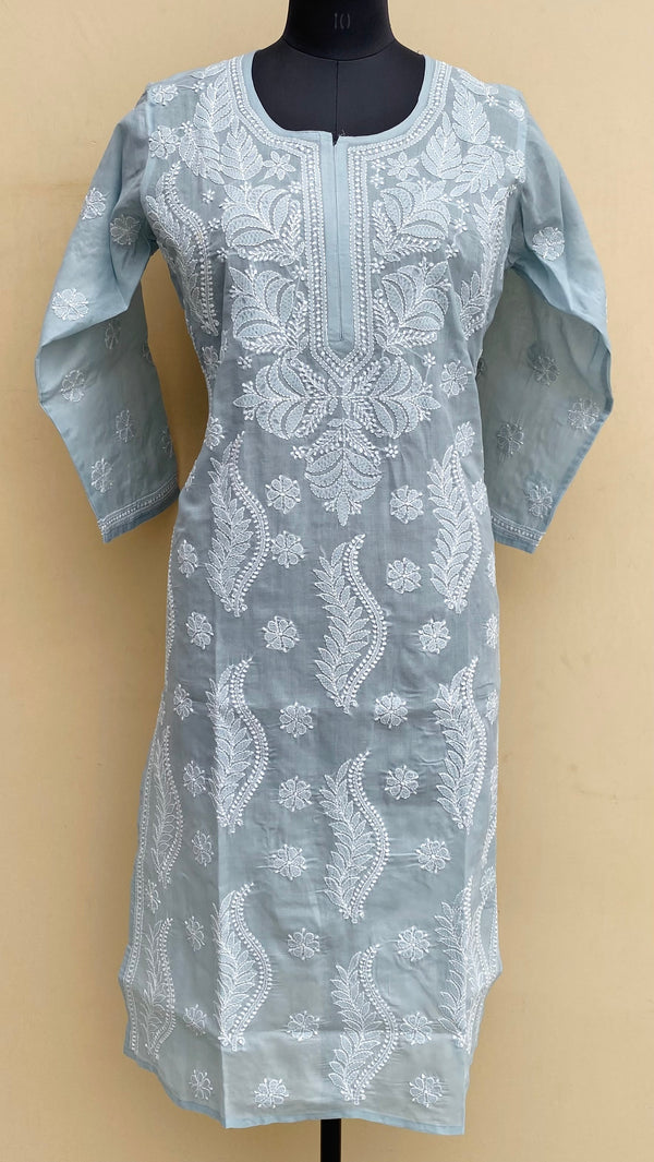 Lucknowi Chikankari Kurti Gray Cotton