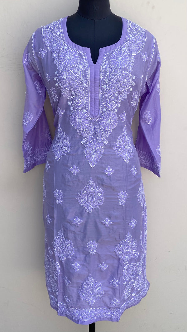 Lucknowi Chikankari Kurti Purple Muslin Cotton
