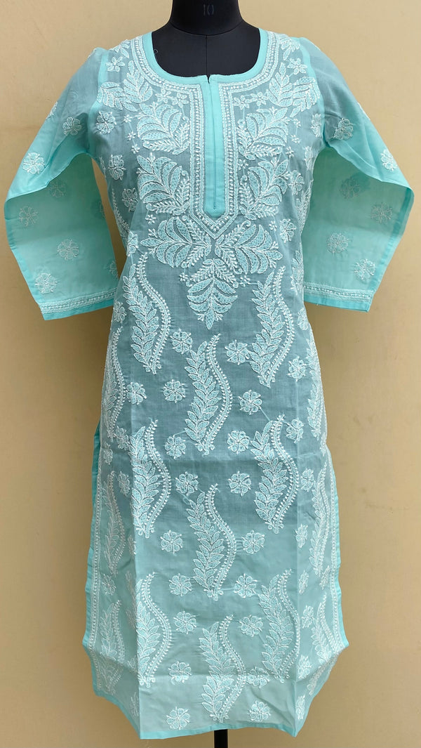 Lucknowi Chikankari Kurti Sea Green Cotton