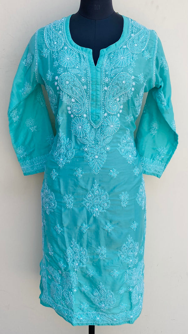 Lucknowi Chikankari Kurti Green Muslin Cotton