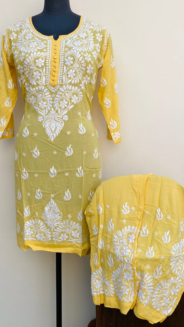 Lucknowi Chikankari Co-ord Set Yellow Muslin Cotton