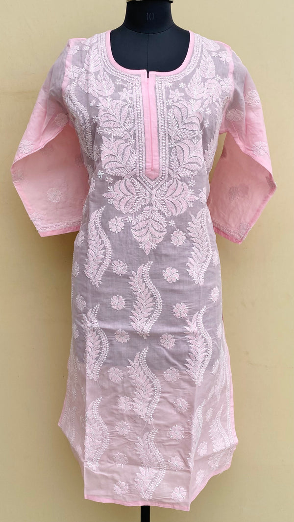 Lucknowi Chikankari Kurti Pink Cotton