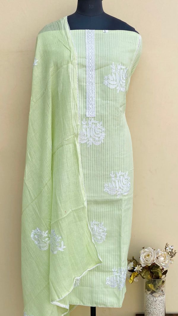 Designer Embroidered Suit Length 3 Piece Pista Green Kota